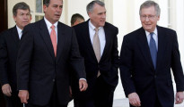 De izquierda a derecha los legisladores republicanos Roy Blunt (Missouri), John Boehner (Ohio, presidente del Congreso) Jon Kyl (Arizona) y Mitch McConnell (Kentucky, líder de la minoría en el Senado).