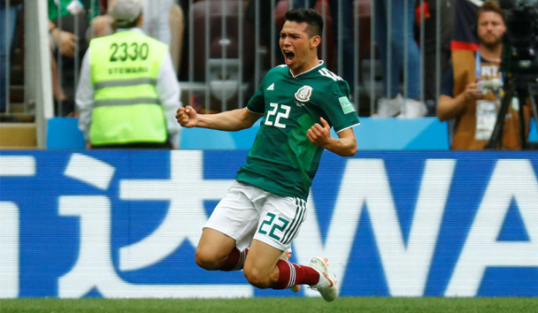 El gol de Hirving Lozano dio a la selección mexicana sus primeros tres puntos ante Alemania, a los 35 minutos del primer partido en la copa mundial Rusia 2018. Foto: Reuters