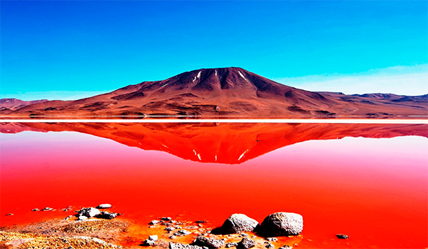 El rojo característico de sus aguas se debe a su contextura mineralógica, primordialmente sedimentos, y a la pigmentación de algunas de sus algas.