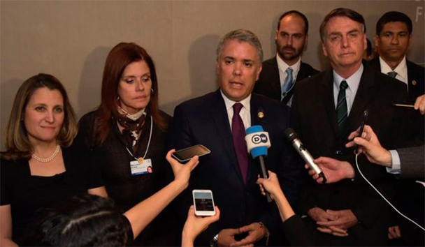 Los líderes de Canadá, Perú, Colombia y Brasil hicieron una declaración en conjunto. Foto: Presidencia de Colombia